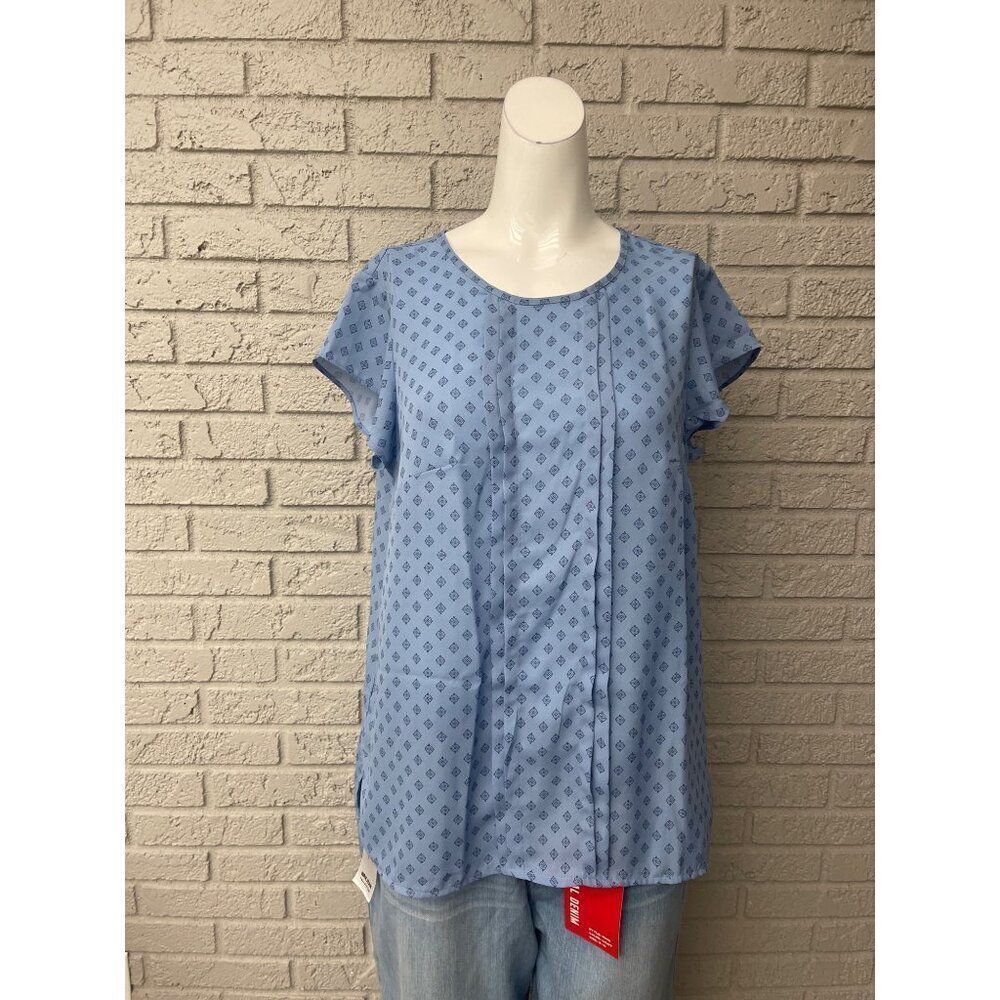 Liz Claiborne Women Blue Career Short Sleeve Blouse Size M